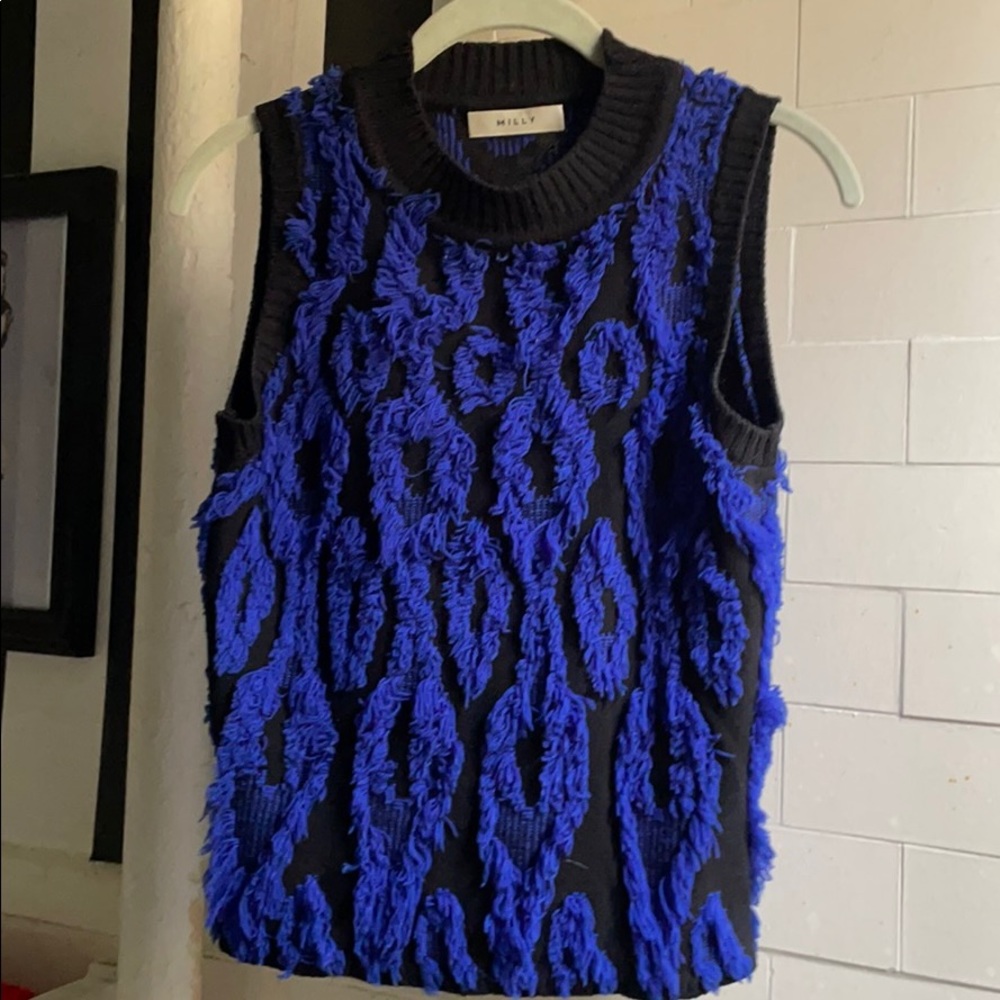 Milly XS S Sample Knit Blue Black Tank Sweater